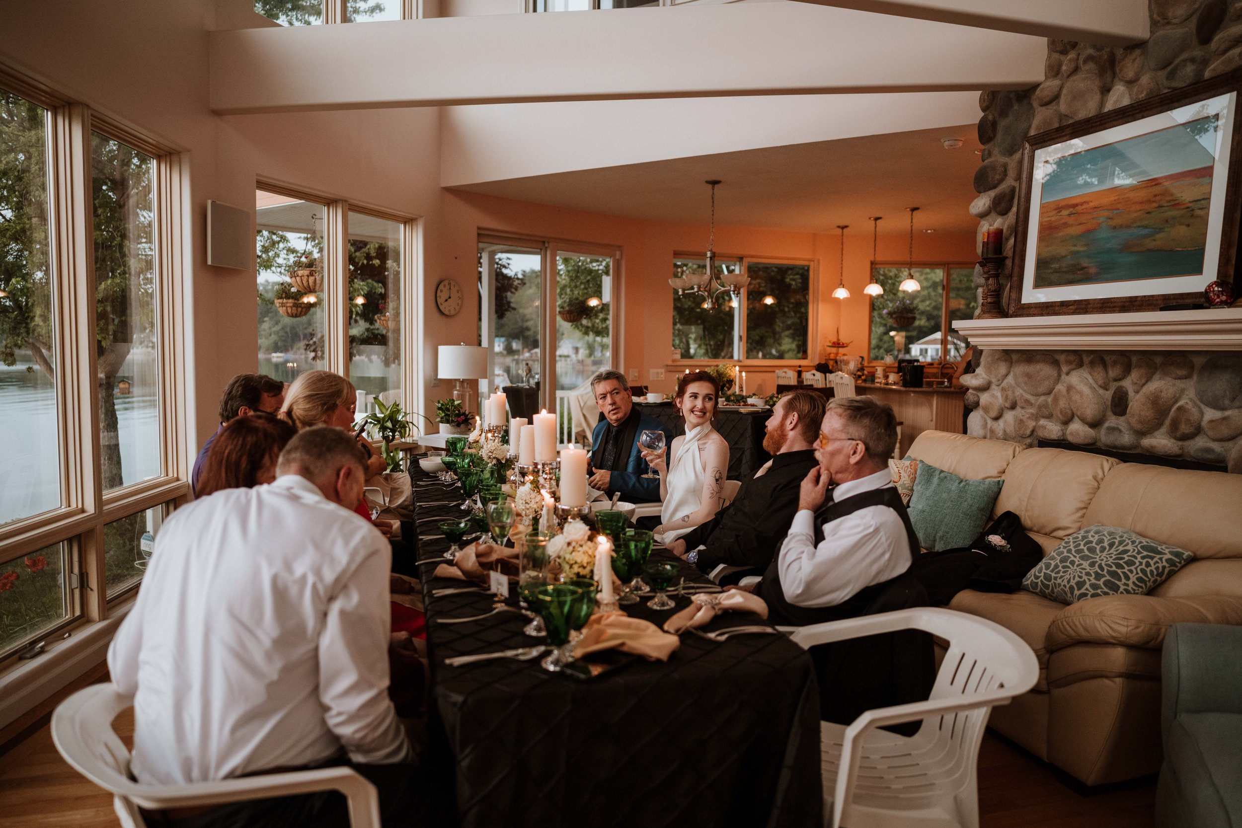 An elopement dinner with 10 guests in the newlywed couples' family home.